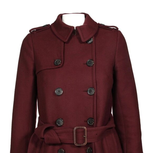 J Crew Coat Women Icon Trench Coat Wool Cashmere Burgundy Double Breast sz 4 381 - Picture 3 of 7